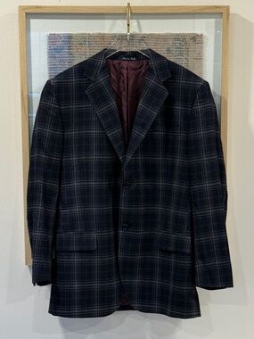 Black Label Men's Navy Plaid Sport Coat Blazer - Classic Two-Button 100% Italy